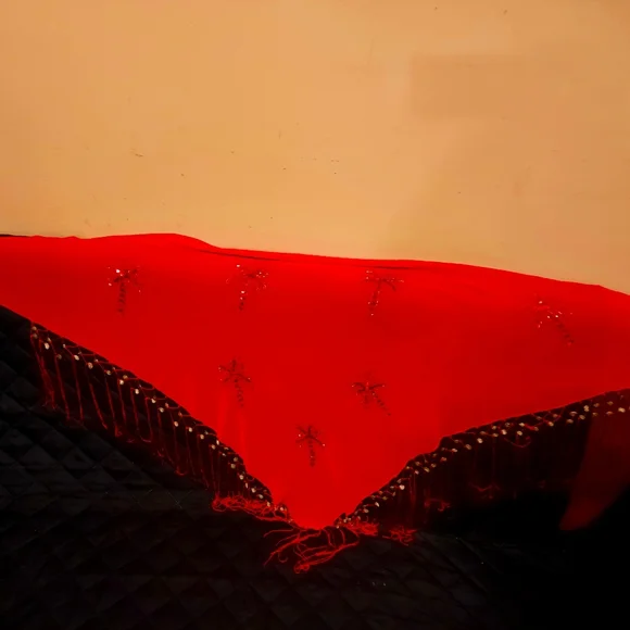 Silk Shawl 50/30 ,beaded palms  ,with marine shell, $30 - Picture 2 of 4